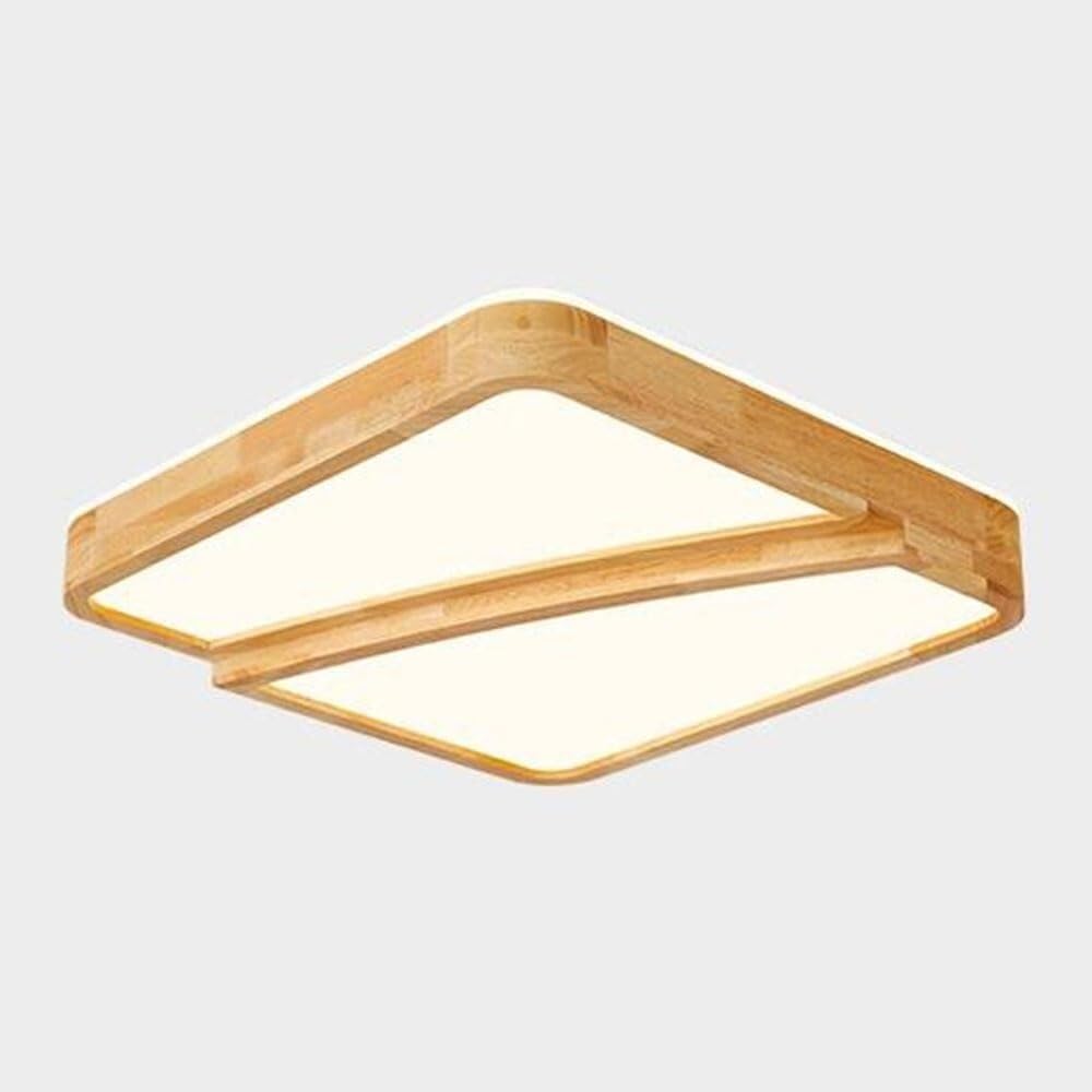 KXEcoLife Wooden Square LED Ceiling Light Three-Color Dimming Elegant Lamp Modern Simple Lighting Fixture with Acrylic Lampshade Hallway Office Porch(50cm)