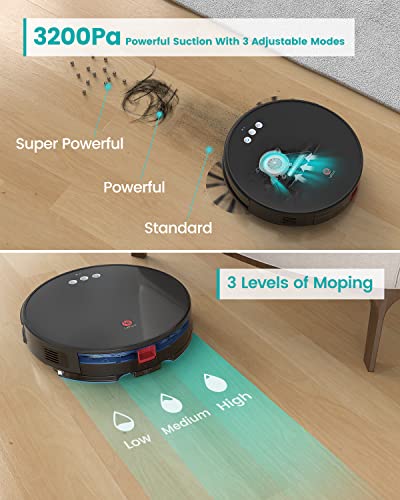 Lefant Aspirateur Robot, Aspirateur et Laveur de Sol 2 en 1, 3200pa Aspiration, Aspirer et Laver en Même Temps, WiFi/App/Alexa, Idéal pour Poils d'animaux Les Tapis Sols Durs, U180 - Image 3