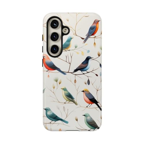 Coque Samsung Galaxy S24 rigide brillante motif oiseaux - Protection antichoc premium blanche