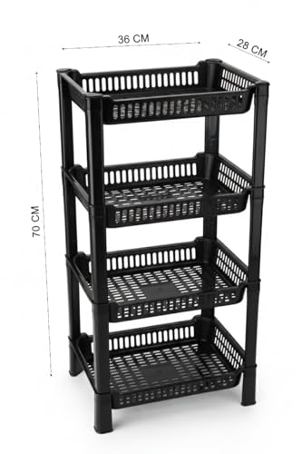 Image of U-Max Multi Tire Kitchen Storage Rack, Plastic Utility Shelf Organiser, Space Saving Storage Solution, Revolving Vegetable Rack (Black, 4)