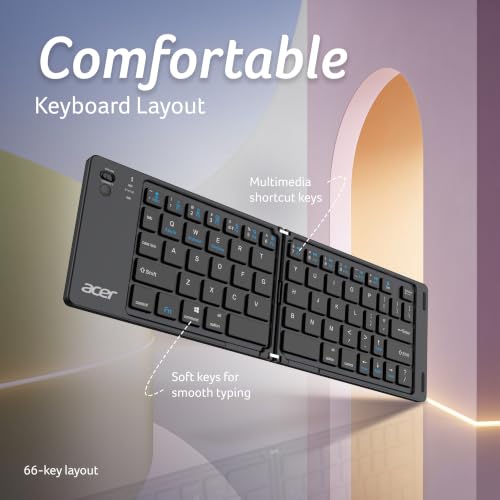 Image of Acer MiniFold Foldable Bluetooth Keyboard, Ultra Portable 66-Key Wireless Keyboard, Bluetooth 5.0, Rechargeable Battery, Type-C Charging, 150mAh Battery, for Windows, Android, iOS, Tablets & Laptops