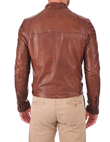 Image of D DOLLY LAMB Men's Lambskin Leather Bomber Biker Jacket - Winter Wear - Round Collar