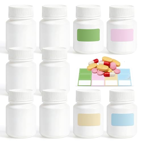 DEMORA Pill Bottle Empty with Screw Cap Wide Mouth Travel Small Pill Bottle Plastic Medicine Containiers Medicine Organizers for Medications Capsules (1.7 oz 10 Pcs)