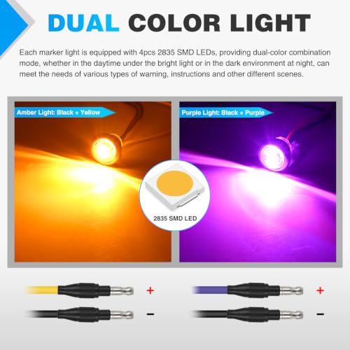 Image of Nilight 3 /4 Inch Dual Color Marker Light Amber Turn Purple Clearance Lights | 10PCS Auxiliary Side Lamp w /3 Pin Plug IP68 Waterproof Fits Trailers Trucks Campers RVs ATVs UTVs
