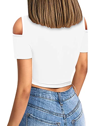 CLOZOZ Womens Sexy Tops Crop Tops for Women V Neck Shirts Short Sleeve Crop Top Cold Shoulder Tops Fitted Going Out Tops - Image 4