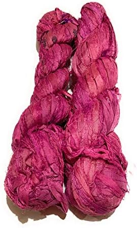 Sari Silk Ribbon Yarn for Knitting, Crochet, Jewelry Making, Gift Wrapping 100 Grams (Pink)