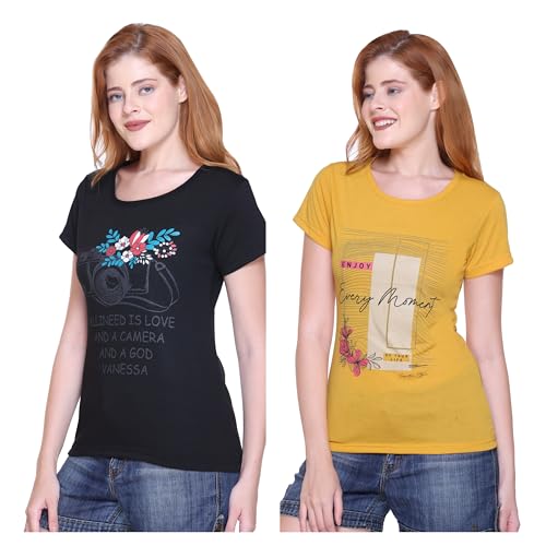Image of Women's Cotton Half Sleeve Regular Fit T Shirt || Printed Tshirts for Women Pack of 2