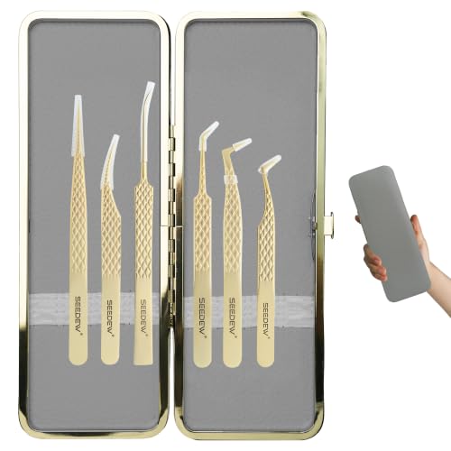 Juego de pinzas de extensión de pestañas G-01 con funda organizadora de 8 posiciones 2