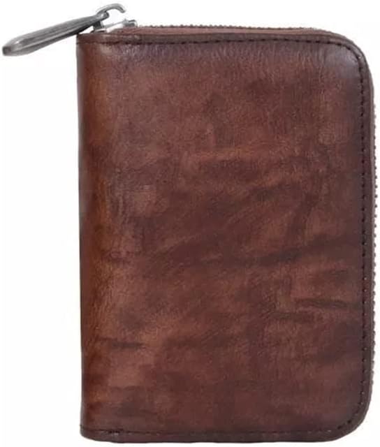 Men's and Women's Cowhide Wallet Retro Zipper Purse Change Card Key Bag Leather Square Small Wallets Portable Coin Bags (Color : A)