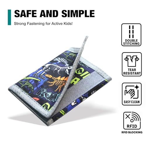 Kids Dinosaur Wallet for Boys Ages 4-16, Dino Toddler Wallet w/Coin Pocket, Novelty Christmas/Birthday Gift4