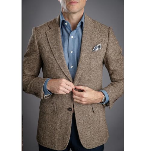 Mens Brown Blazer Vintage Tweed Check Classic Business Leisure Tuxedo Prom Groom Wedding Dress Outfit Suits3