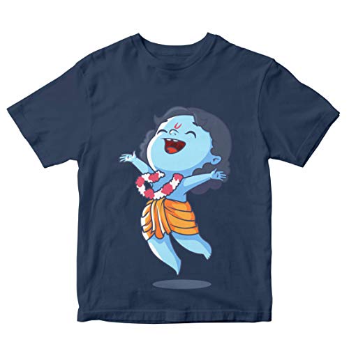 Image of Boys' Regular Fit T-Shirt Krishna Leaping with Joy 100% Cotton Boy's Girl's Unisex Fit T-Shirt