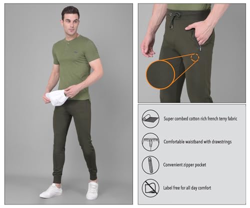 Image of Force NXT Men's Super Combed Cotton Rich French Terry Fabric Solid Joggers | Active Joggers for Men | Comfortable Waistband with Zipper Pocket for Daily Workout