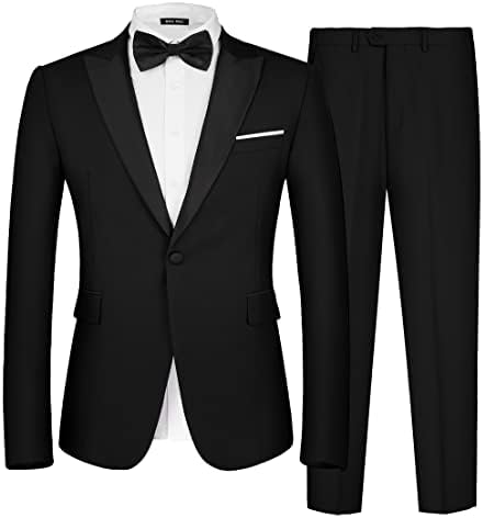 MAGE MALE Men's 2 Piece Tuxedo Suit - Slim Fit Blazer and Pants Set, Medium