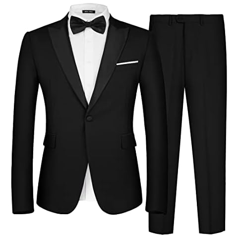 MAGE MALE Men's 2 Piece Suit Peaked Lapel One Button Slim Fit Formal Wedding Prom Suits Blazer Pants with Bow Tie Set Cover