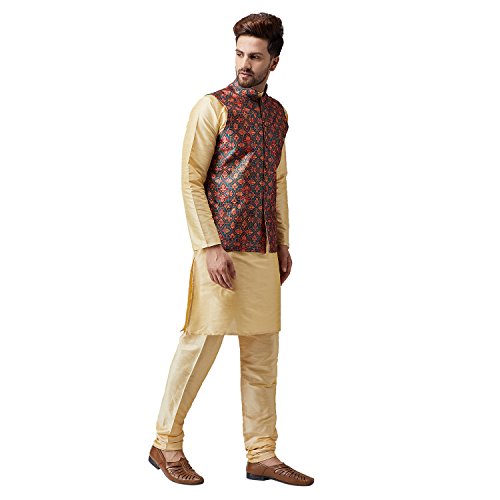 Image of SOJANYA (Since 1958, Men's Silk Blend Grey Kurta Pyjama & Silk Blend Jacket Combo