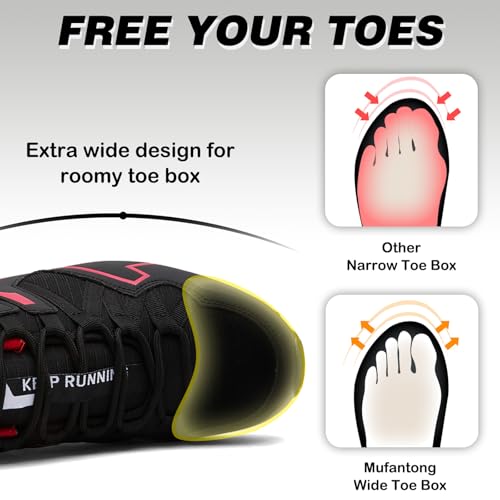 Mufanton Zapatillas de Trail Running para Hombre Zapatillas de Senderismo Zapatos de Trekking Tenis Outdoor Antideslizantes Calzado de Correr en Montaña Casuales Sneakers,Negro Rojo,EU42 - imagen 4