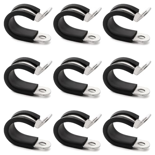YYIGVMO 9 Pezzi 16mm Fascette Stringitubo in Gomma, Clip a P Rivestite in Gomma, Morsetto a P in Acciaio Inox 304, per Fissare Tubi e Cavi