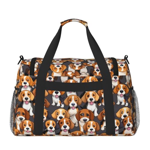 Cartoon Beagle Dogs Print Foldable Carry On Tote Large Capacity Hand Carry Bag for Airplane Weekend Getaways2