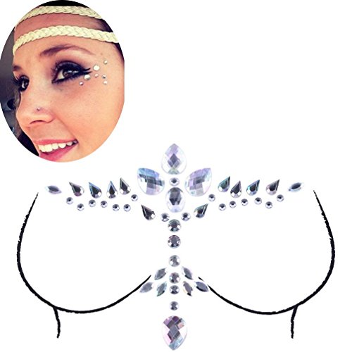 WWahuayuan 1 Sheet Crystal Festival Face Jewels Gem Nipple Chest Sticker Party Bindi Body Jewelry Stickers Nightclub Masquerade Rhinestone Makeup Tattoo Temporary Face Rocks