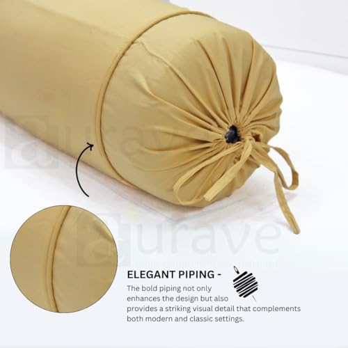 Image of AURAVE Cotton 210 TC Bolster Cover with Drawstring Closure, Set of 2, Soft Breathable Durable Machine Washable for Sofa Bed & Home Decor, 15 inchx30 inch Gold | Cover Only