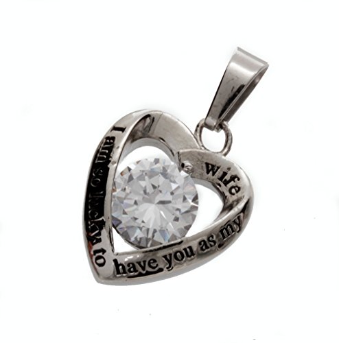 R.h. Jewelry Womens Stainless Steel Pendant, Wife Cz Diamond Heart, I Am So Lucky.. #TOP3