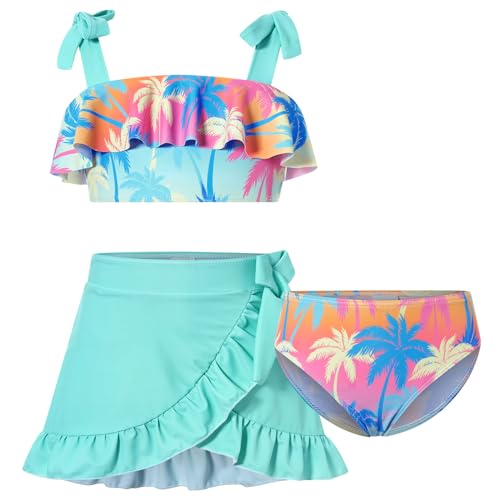 Image of ALISISTER Girls Swimsuit 3 Piece Bathing Suits Flounce Bikini Tankini Set Beach Swimwear with Cover Ups Skirt for 3-8 Years