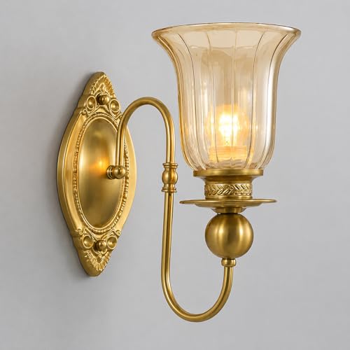 Image of Italian Wall Lamp, Antique Gold Finish, Single Light Wall Lamp with Champagne Glass with Filament Bulb