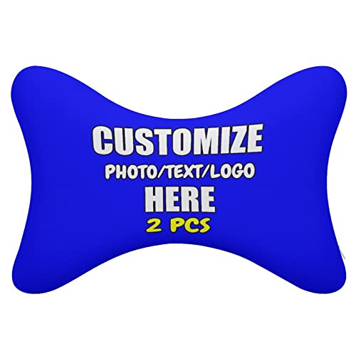 ANGELJUAN Custom Car Headrest 2 PCS Customized Neck Pillow Neck Rest Bone-Shaped Fashion Travel Rest Pillow Cushion Pad, Blue
