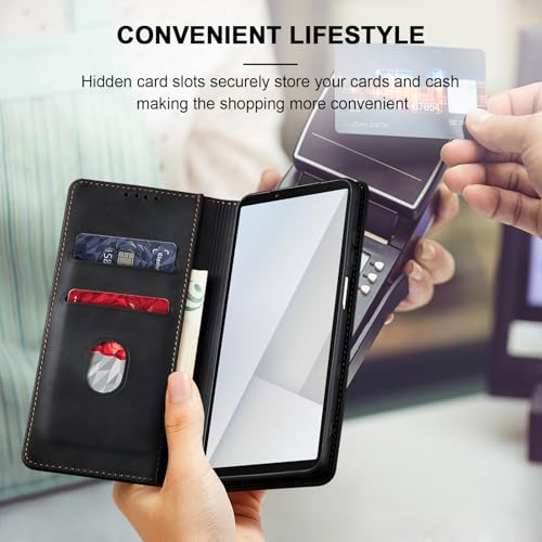 Image of Jasonyu Case for Sony Xperia 10 VII Leather Wallet Flip Cover with Card Holder,Kickstand, Magnetic Closure,TPU Shockproof Phone Case (Black)