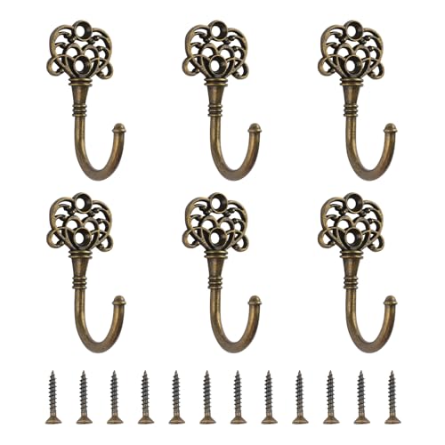 INCREWAY Wandhaken antikes Messing Vintage-Haken zum Aufhängen von Schlüsseln Kleidung Hüten Geldbörsen Tassen Wandmontage geeignet für Eingangsbereich Schlafzimmer Küche 6 Stück