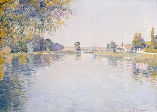 HRJUBWREE Pinturas Famosas Retratos Sobre Lienzo Pinturas Murales Vista del Sena y la orilla de Argenteuil hacia el puente de Gustave Caillebotte para la Decoración del Hogar del Dormitorio 60x90cm