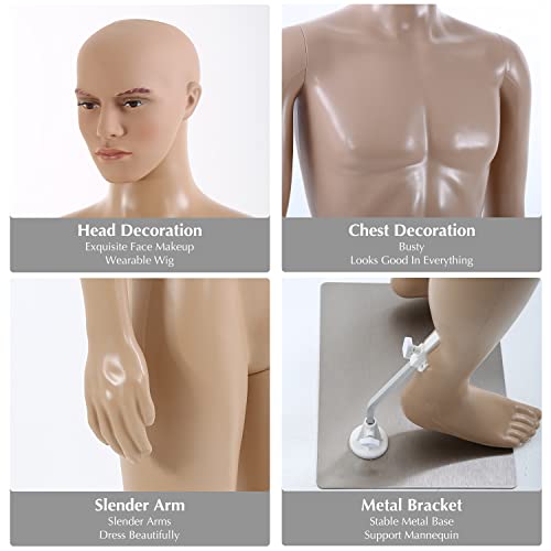 Hcy Mannequin Body, Male Mannequin Full Body 73 Inch Model Mannequin Stand Dress Form Sewing Dress Adjustable Dress Mannequin Clothing Form Mannequin Display Head Arm Rotation Metal Base thumb #2