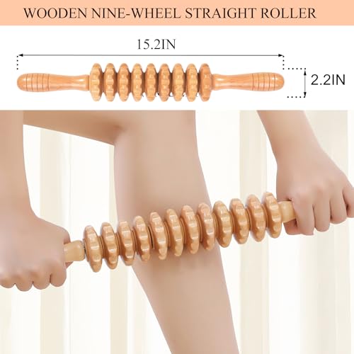 Image of Cellulite Massage Tool Wood Therapy Massage Tools Fascia Blaster Cellulite Roller Lymphatic Drainage Massager Deep Tissue Massage Stick for Legs Thighs Muscle Relief Recovery(White 9-Wheel)