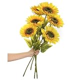 Plobach 6PCS Large Sunflowers Artificial Flowers Long Stems Fake Silk Sunflowers Bulk Yellow Arrange