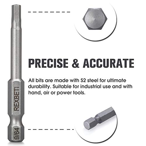 Rexbeti 20 Piece Hex Head Allen Wrench Screwdriver Bit Set, Sae Metric 1/4 Inch Hex Shank S2 Steel Magnetic 2.3 Inch Long Drill Bits With Storage Box(20-Hex Bit Set(Silver)) #TOP1