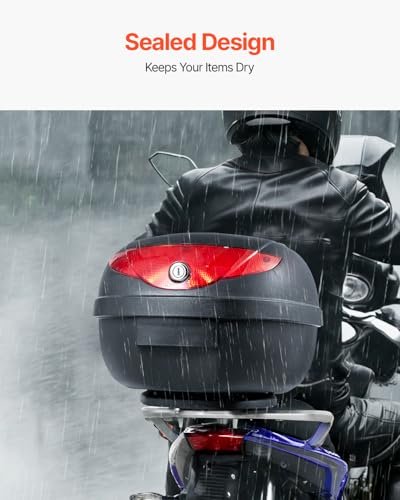 VEVOR Motorrad-Topcase Motorradkoffer 24 L Heckbox aus PP-Material mit reflektierendem Panel, wasserdichte & abnehmbare Motorrad-Topbox mit Mehrlochboden Helmkoffer (408 x 390 x 285 mm)