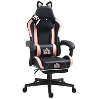 HOMCOM Gaming Chair for Adults with Cat Ears, Faux Leather Reclining Computer Chair with Footrest, Lumbar Support and Headrest, Height Adjustable Swivel Seat, Black