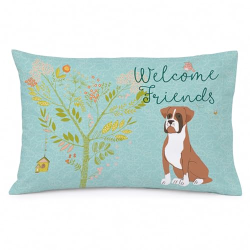 Caroline's Treasures BB7582PILLOWCASE Welcome Friends Flashy Fawn Boxer Fabric Standard Pillowcase Lightweight Super Soft Easy Care Decorative Artwork Pillowcase, Standard