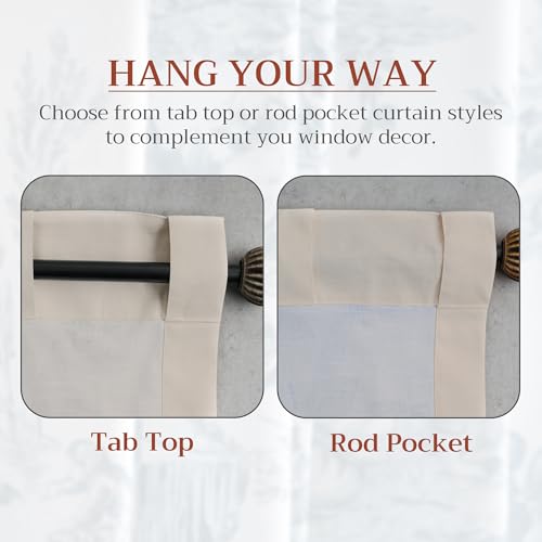 Image of Maison d' Hermine Curtains for Living Room 100% Cotton 50 inchx124 inch (Pack of 1) | 124 inches long Light Filtering Curtains for Windows Bedroom with Rod and Loop Pockets - Canne - Beige