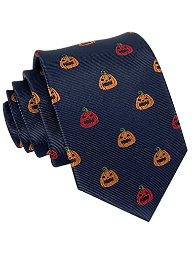 Kebocis Pumpkin Tie Halloween Themed Ties for Men Navy Blue