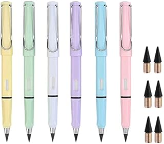 6 lápis eternos, lápis sem tinta eterno com 6 pontas de substituição, lápis de metal infinito, para escrita ilimitada, lápis eterno para estudantes, adultos, desenho, artista, D