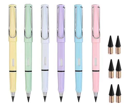 Inkless Pencils Eternal, 6 Eternal Pencils with 6 Replacement Tips and Erasers, Infinite Pencils Technology Unlimited Writing Magic Pencil for Student Adult Artist Writing Drawing (Type 4)