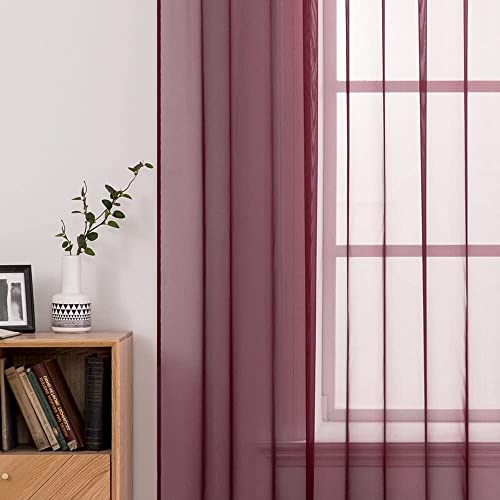 MIULEE 2 Panels Solid Color Sheer Window Curtains Christmas Decoration Smooth Elegant Window Voile Panels/Drapes/Treatment for Bedroom Living Room 55" Wx110 L - Image 3