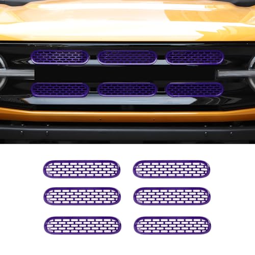 Image of Front Grill Mesh Grille Inserts Cover Frame Trims Kit 6Pcs Fit for Ford Bronco 2021-2026 2 /4 Door Exterior Accessories (Purple)