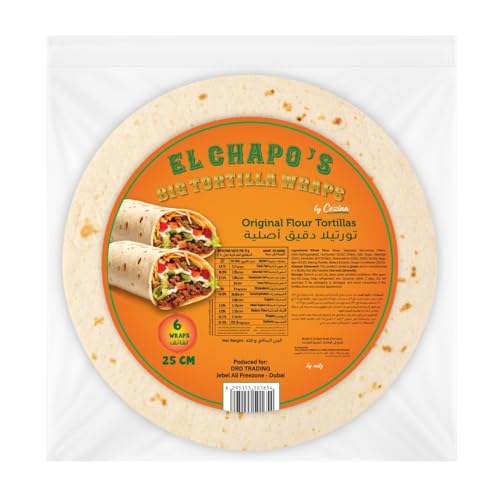 EL CHAPOS Large Tortilla Wraps 25cm 6 Pieces 420g | Soft Flour Wraps for Burritos Shawarma & Sandwich Rolls | Ready to Use Flatbread