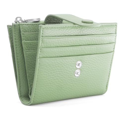 REETEE Klein Damen Geldbeutel Leder Portemonnaie RFID Schutz, Portmonee für Frauen mit 13 Kreditkartenetui, Kleine Brieftasche mit Münzfach (Grün)