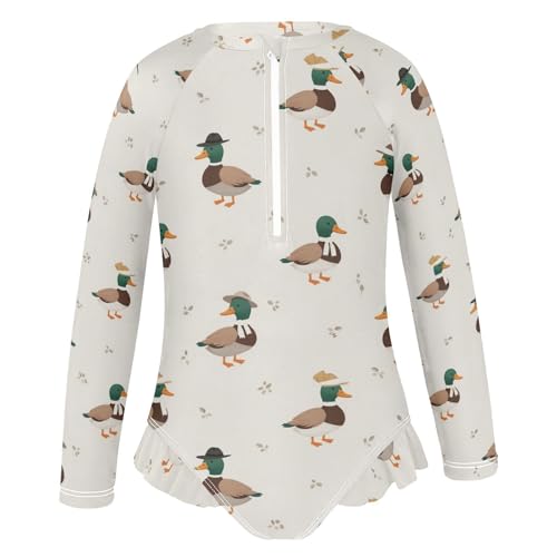 Duck Cartoon Cute Pattern Girls Rash Guard Swimsuits Long Sleeve One Pieces Bathing Suit UPF 50+ Zipper Swimwear2