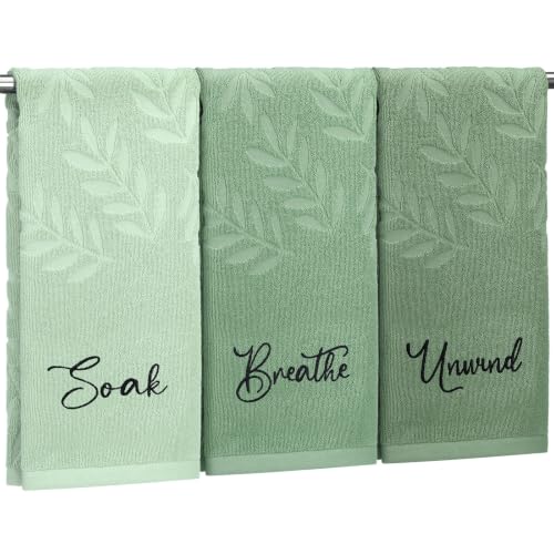 Czlotyh 3 Pcs Sage Green Cotton Hand Towels, Farmhouse Bathroom Decor