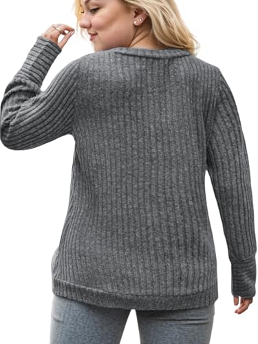 Image of VISLILY Womens-Plus-Size-Dressy-Tops Casual V Neck Long Sleeve Knit Sweater